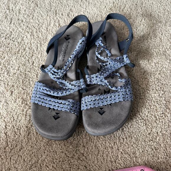 Skechers Reggae Slim Stretch Slingback Sandals Light Blue & Gray Women's Size 7 - Picture 2 of 9